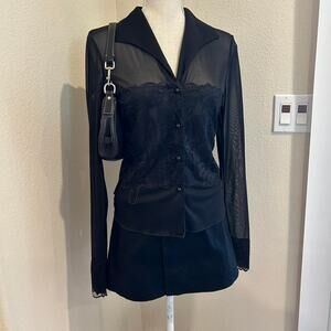 Nine West black sheer long sleeve blouse. Size large